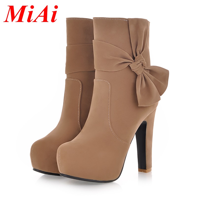 women's ankle boots 2015 new fashion autumn winter boots leather round toe shoes woman boots high heels balck zipper sexy boots