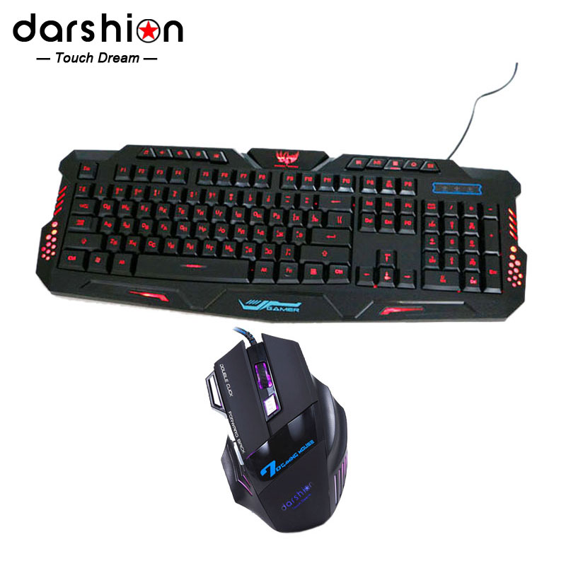 Russian keyboard mouse combo Backlit LED gaming led 3color fingerboard Colorful gaming mouse breathing light 7