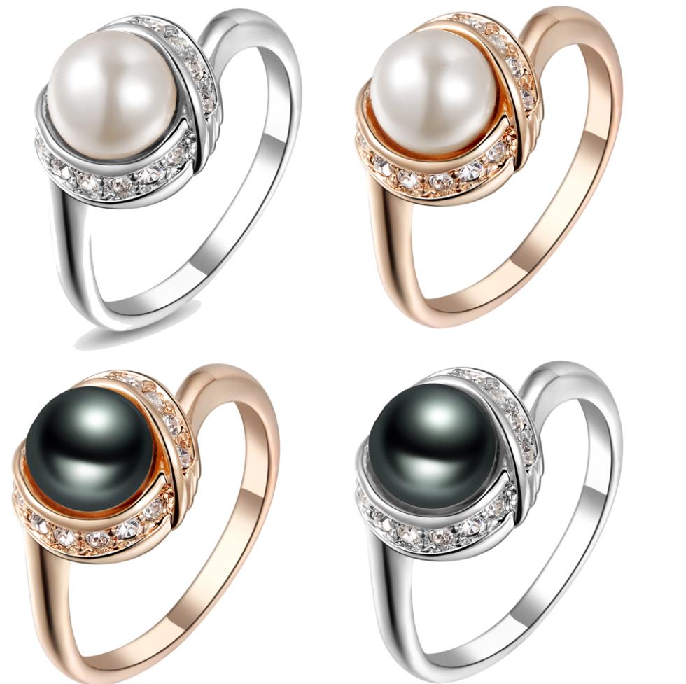 Real Italina Rigant Genuine Austria Crystal 18K gold Plated Pearl Rings for Women Anti Allergies New