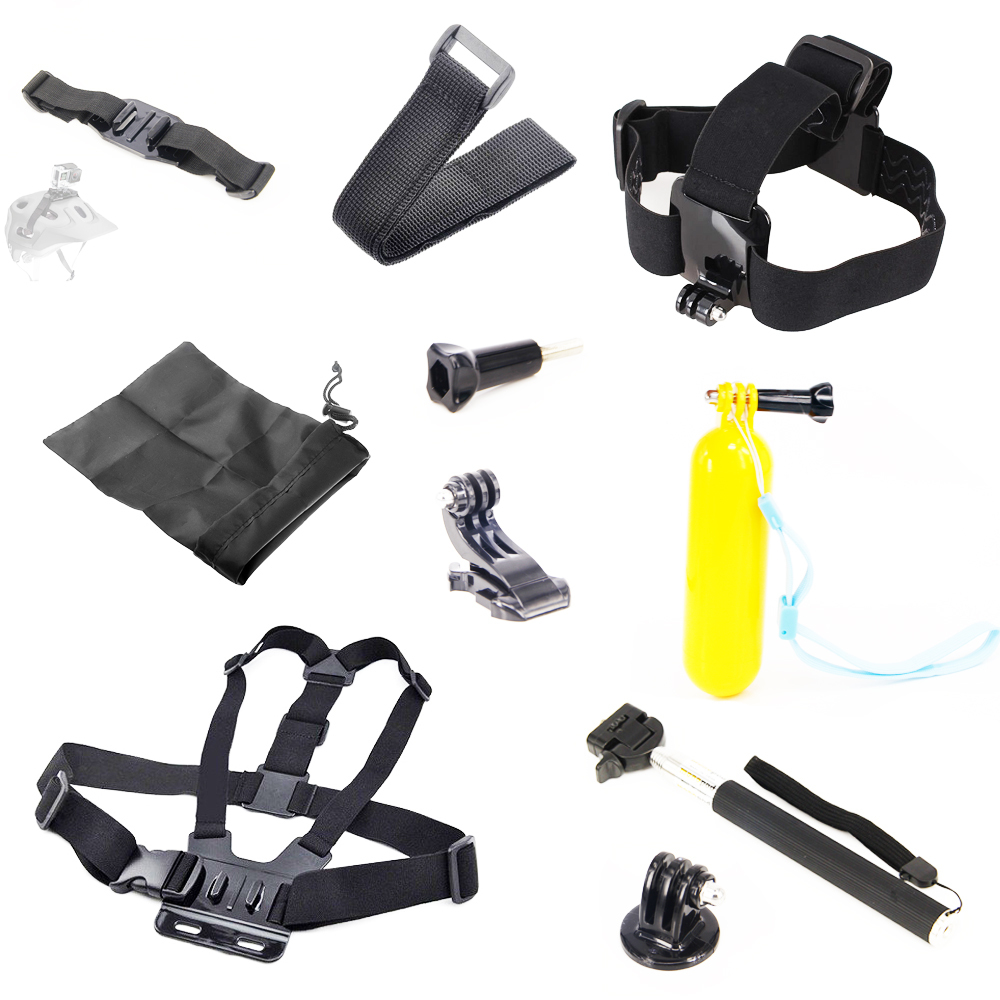 GoPro xiaomi yi Set Gopro Remote Wrist Strap+Helmet Extention Kits Mount+Chest Belt+J Hook Mount+Bobber+For Gopro hero4/3/3+/2