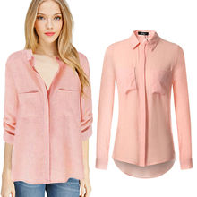Fashion Loose Summer Women Shirts Long Sleeve Turn-down Collar Blouses Solid White Pink OL Shirt Casual Women Blouse Tops
