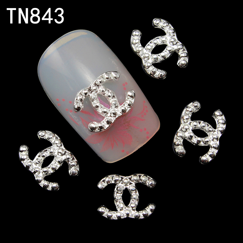 10Pcs New 2015 silver with Rhinestones 3D Metal Alloy Nail Art Decoration Charms Studs Nails 3d