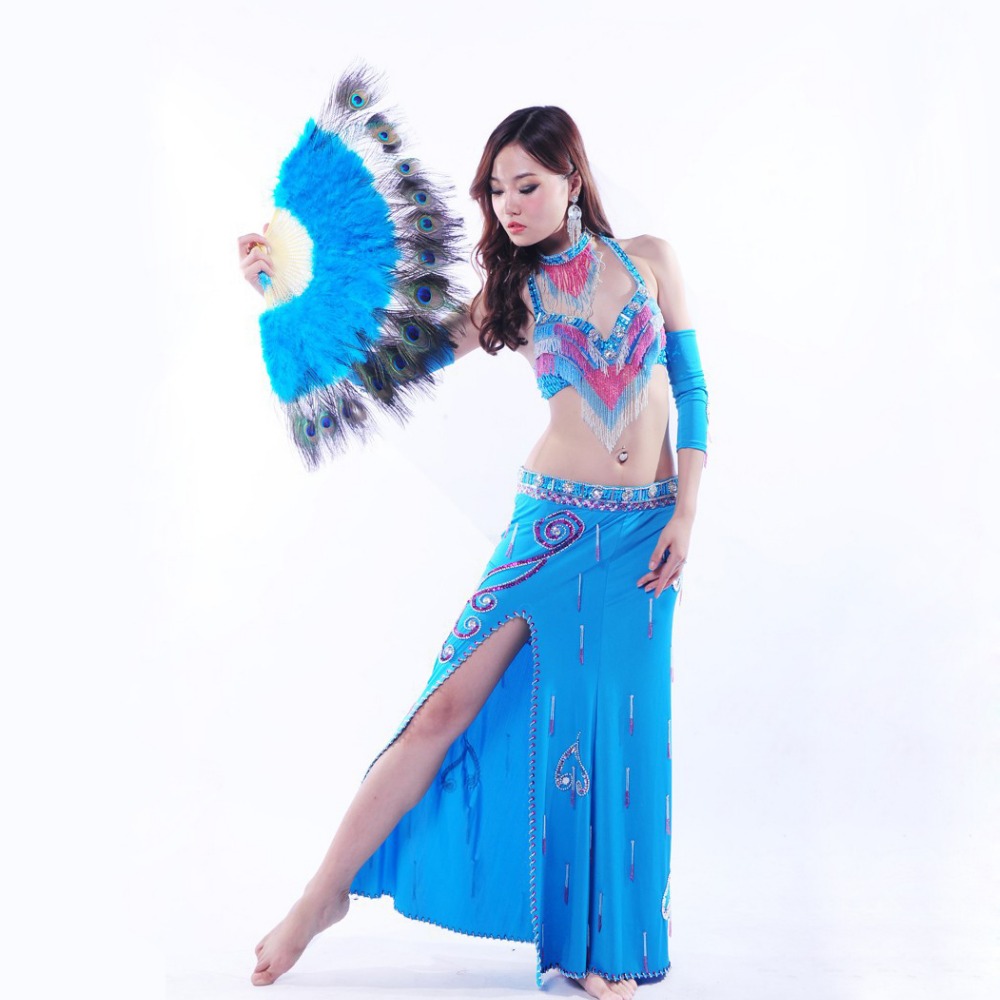 Oriental Dance Belly Dance Costume 4-piece Suit with Nacklace Wrapped Skirt  Costume for Dancing