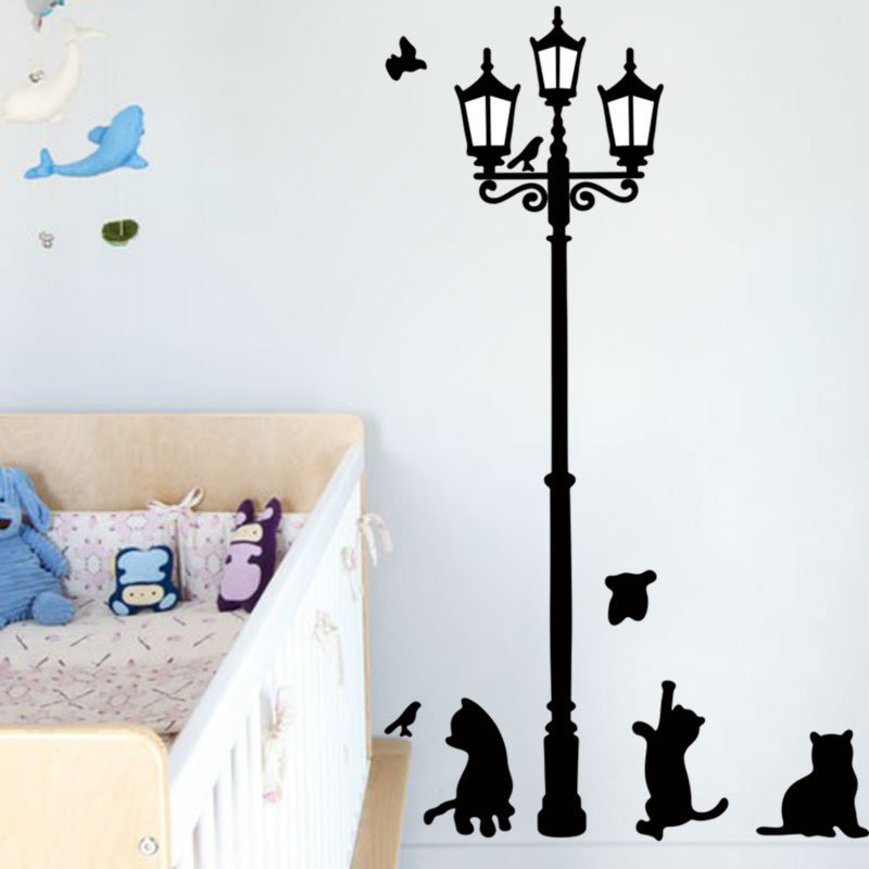 Home Decoration 3 Little Cat under Street Lamp DIY Wall Sticker Wallpaper Art Decor Mural Room