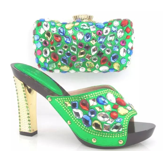 CD71-5!green!Free shipping with good price! Italian style ladies high heel shoes with matching hand bag set!