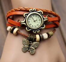 New Hot Fashion Butterfly & Leaf Accessory, Leather Strap watchband Vintage Watch Dress Wrist Bracelet Watch for Women Girls2090