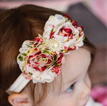 36Colors Fashion Hot children kids Baby girls 2 Pearl Fringed Flowers Headband Headwear Hair Band Head Piece Accessories w108-1