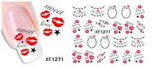 1 Sheet XF1271 3D Design Kiss Style DIY Watermark Nail Decals Water Transfer Nail Stickers Manicure