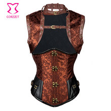 Brown/Black Steel Boned Steampunk Underbust Corset and Jacket Burlesque Outfits Sexy Korsett For Women Gothic Bustier Corsets