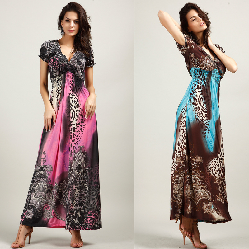 European-style-Boho-summer-maxi-dress-long-short-sleeves-v-neck-woman ...