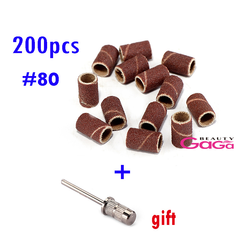 Beautygaga Pro Supply 200pcs #80 For Manicure Pedicure Nail tools Machine nail drill bits Sanding Bands + 1pcs Nail Drill Bits