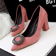 2016 fashion suede women’s shoe circle pearl rhinestone metal hasp nubuck leather heel sexy black pump size 5-8.5 free shipping