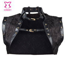 Sexy Gothic Clothing Black Brocade Steampunk Corset Jacket Coat Burlesque Waist Training Corsets Accessories Korsett For Women