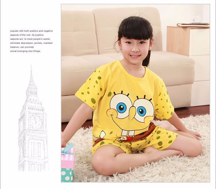 14 Matching Family Clothes Cartoon SpongeBob T-shirt+Short Pants Loose Family Set Clothes Mother Daughter Dad Son Matching Clothes