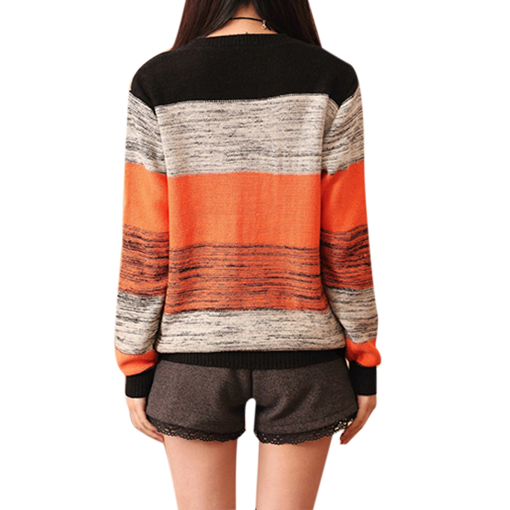 Female striped turtleneck sweater round neck long sleeved shirt color loose sweater3