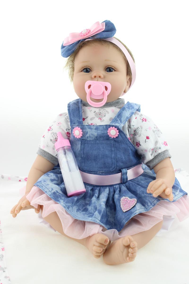 Soft Silicone 22 Inch Realistic Reborn Baby Girl Fashion Baby Doll Handmade Newborn Toy  Lifelike Baby Alive Doll
