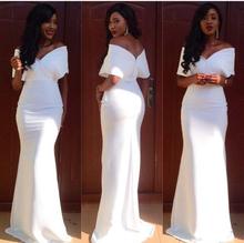 Vestido De Festa Sexy White Off Shoulder Mermaid Evening Dresses 2016 Satin Long African Ladies Party Formal Gowns With Sleeves