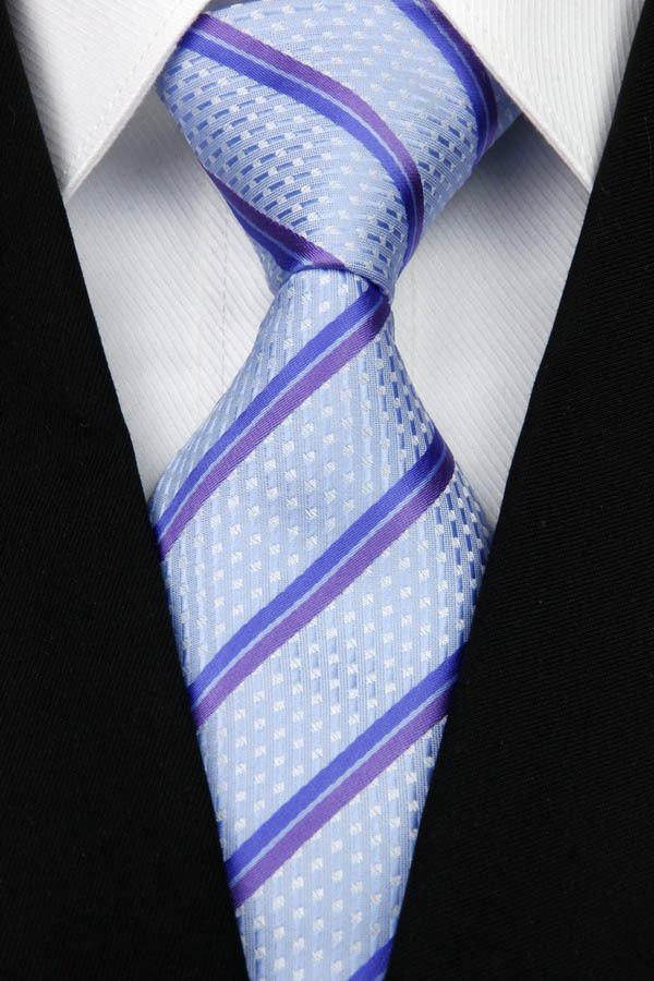 NT0116 Blue Purple Stripe Smooth Classic Silk Polyester Jacquard Woven Man s Business Wedding Luxury Tie