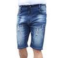 Men s Drawstring Stretch Hight Waist Shorts Jeans Ripped Calf Length Holes Denim Shorts Summer Large