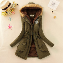 Nuevo 2015 engrosamiento largo abrigo militar con capucha Outerwears chaqueta de invierno mujeres abrigos de piel de mujer ropa Outwear Parkas Coat