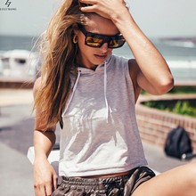 2016 Women Sleeveless Hooded Crop T Shirt Solid Color Sport Jogging Loose Tank Tops Short Clothes Summer