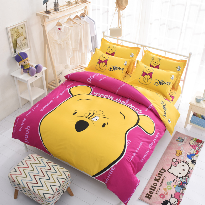 Winne pooh cartoon bedding sets 4pcs single double twin full queen size free shipping duvet cover set