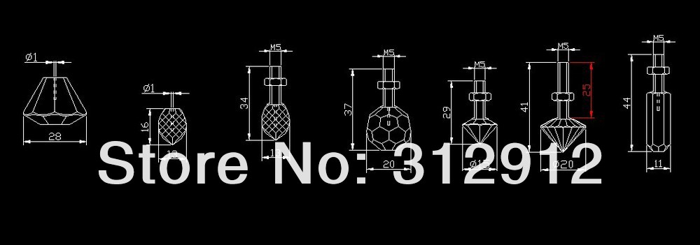 Description Picture 2 of itemend fixture for optical fiber lights,suitable for 0.75mm-2.0mm PMMA optical fiber;each set (one of each type)