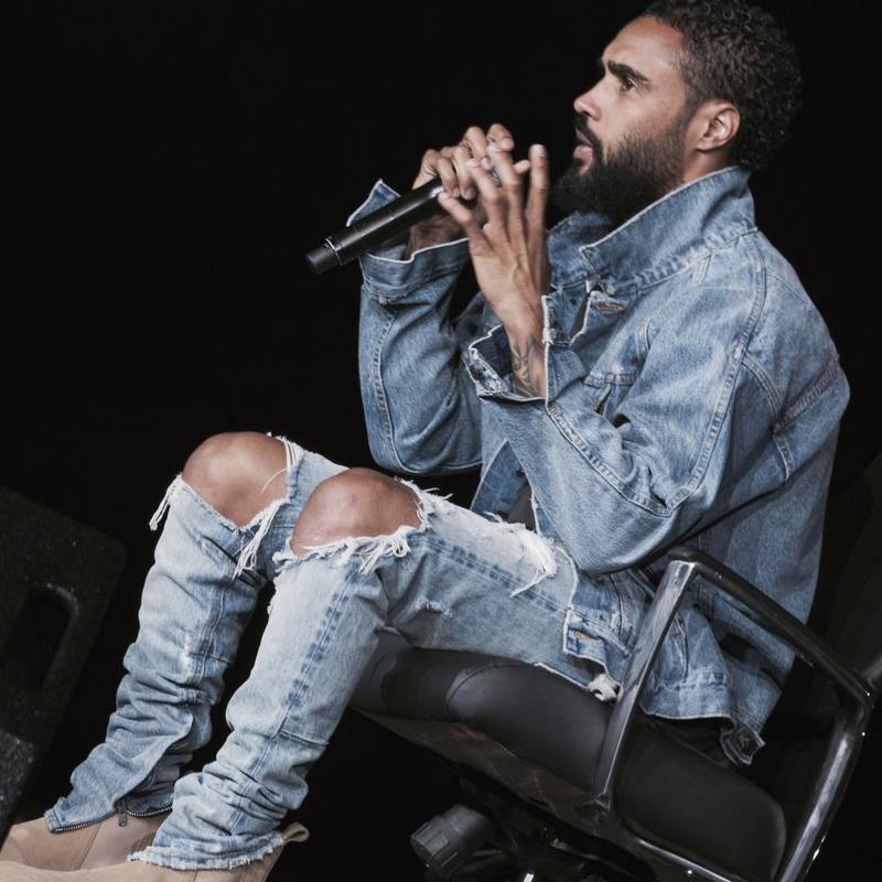 Kanye West Skinny Joggers For Mens Ripped Hole Medial Zipper Design Biker Jeans Washed Blue Destroyed Denim Pants Free Shipping