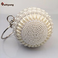 Cheap New Women Hand beaded Handbag Exquisite Pearl Diamond Round Ball Evening Bag Party Mini Tote