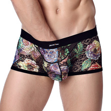 Wholesale men’s underwear factory thin ice silk gauze transparent boxers Breathable printing underwear sexy fashion