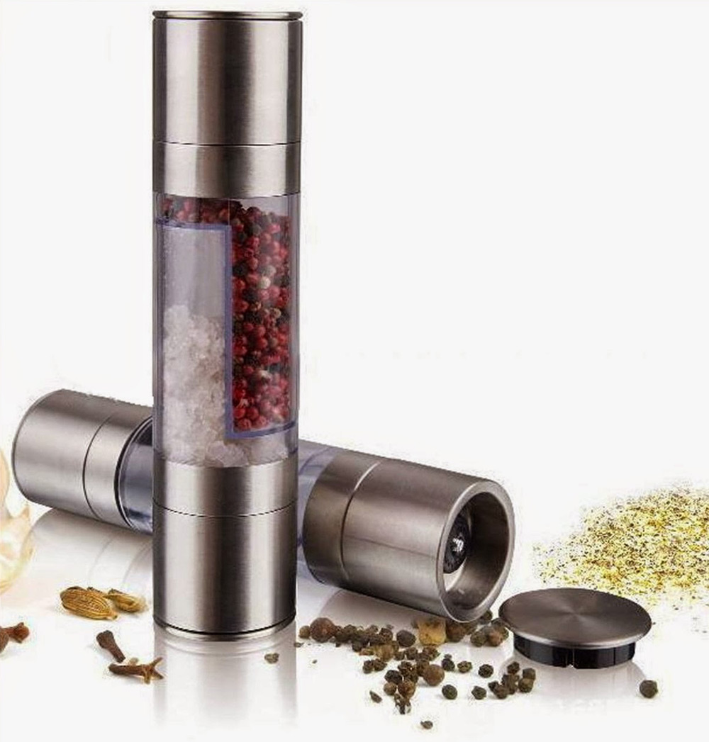 2 in 1 Stainless Steel Manual Salt Pepper Mill Grinder Seasoning Cooking Tools