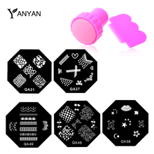 QA Nail Art Image Plate 5pcs Nail Stamp Scraper Set Nail Stencil Template DIY Design Polish Nail Print Tools