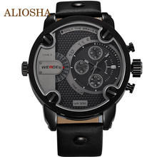 Aliosha WEIDE cuarzo relojes de primeras marcas de lujo de gran tamaño de cuero militar relojes 30 metros resistente al agua relogio masculino
