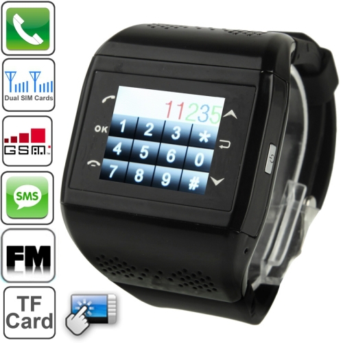 Q2 Bluetooth FM Radio Touch Screen Watch Phone Dual SIM Cards Dual Standby Quad Band Network