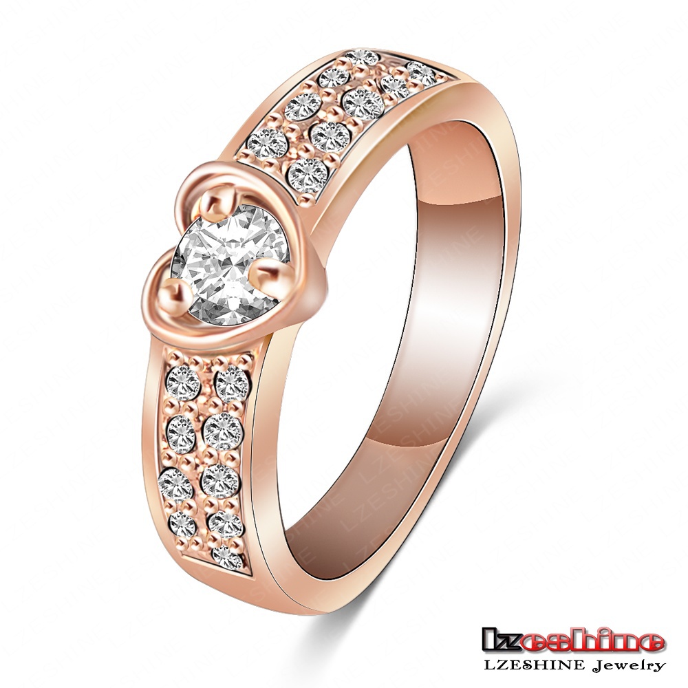 LZESHINE Brand Romantic Ring 18K Rose White Gold Plate Heart Ring SWA Element Austrian Crystal aneis