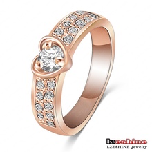 Free Shipping LZESHINE Brand Ring Romantic 18K Rose Gold Plated Heart Rings With Genuine SWA Element Austrian Crystal ITL-RI0019