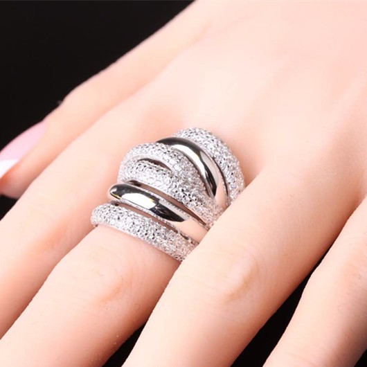 Free Shipment Designer Style Women Fashion Sterling Silver With Platinum/Gold Plated Zircon Ring