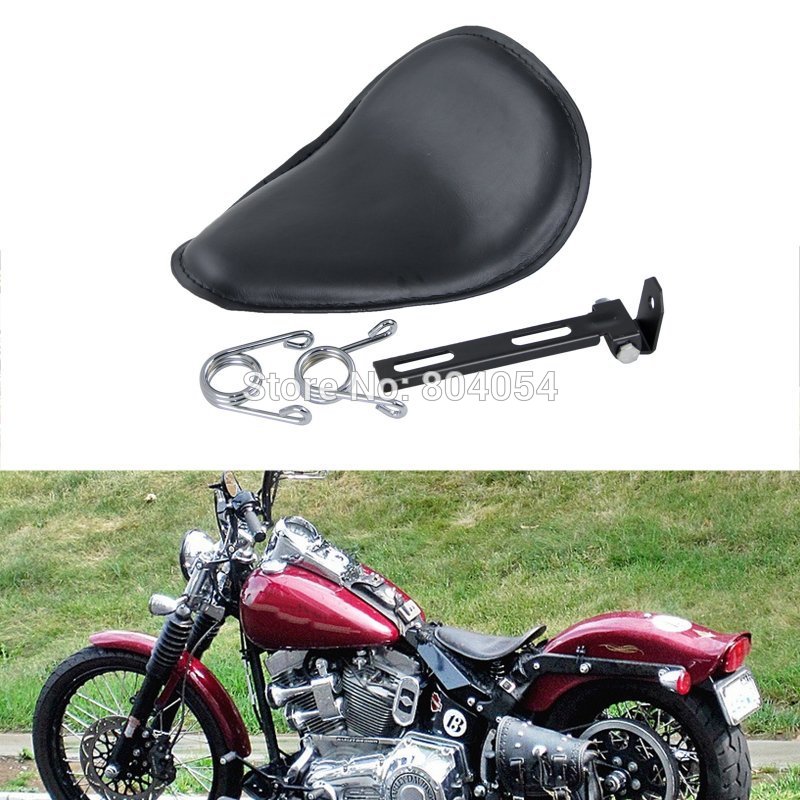 Motorcycle  Leatheroid Deep Dish Spring Mounted Solo Seat For Chopper Bobber Harley Sportster Nightster
