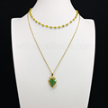 WT N690 Colorful Choker Necklace Natural aura quartz crystal beautiful colors arrowhead pendant rosary beads chain