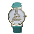Simple Fashion Casual New Retro Eiffel Tower Printed Faux Leather Analog Quartz Wrist Watch Relojes