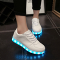 Free Shipping New Fashion Fluorescent Woman Casual Shoes Lace Up Concise USB Charging Light Shoes Black