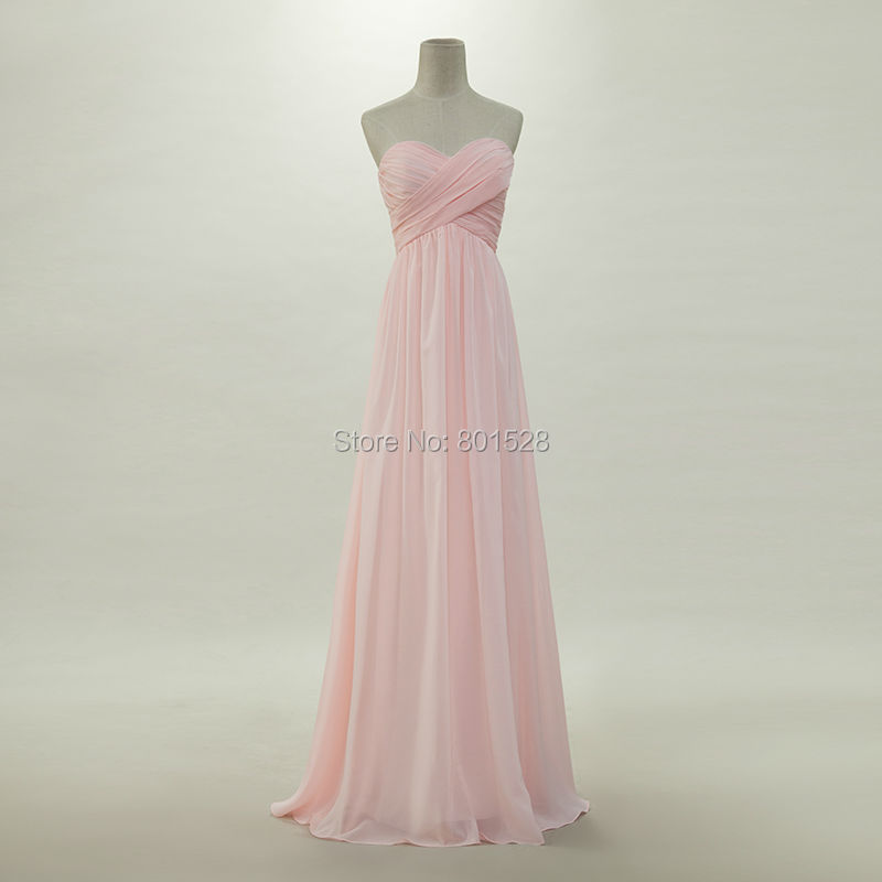 Elegant Empire Waist Chiffon Cheap Pink Long Bridesmaid Dresses Gown