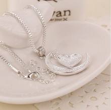 Hot Sale Polish Moon Heart With I love You Letter Pendant Necklace Women Chain Necklaces Jewelry