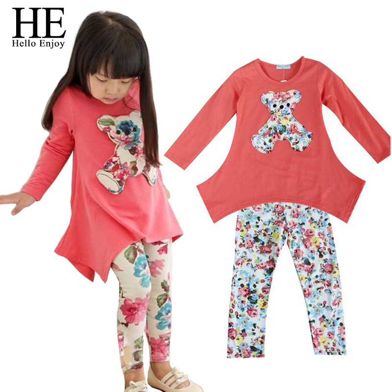 New 2016 Casual clothes Hot sales Autumn baby girl dress long sleeve T shirt Flower Legging