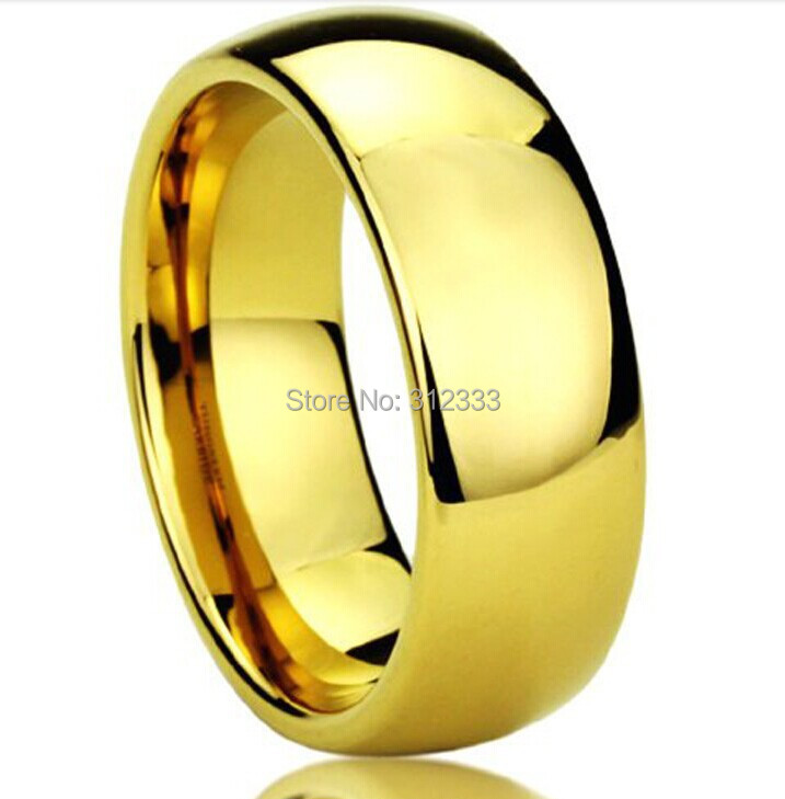 Never fading Classic Wedding rings 8mm 24K yellow Gold filled 316L Titanium steel rings for men