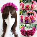 2016 Hot Sale 5 Colors Fashion Women Beauty Rose Flower Crown Headband Wedding Double Row Floral