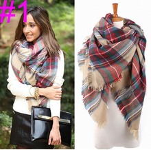 Women Girl Blanket Oversized Tartan Scarf Wrap Shawl Plaid Cozy Checked Beige High Quality