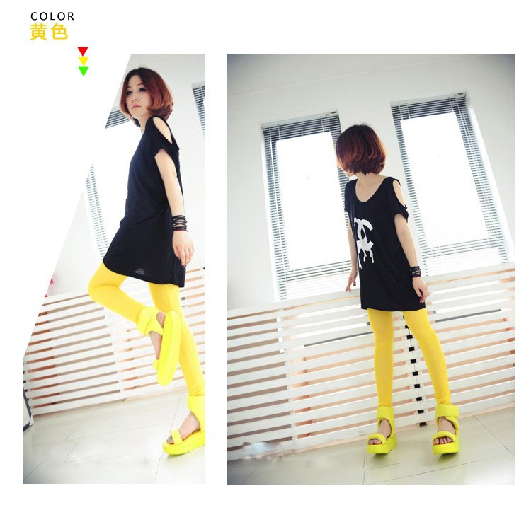 Manocean korean style Candy colors cotton thin middle waist soft solid translucent nine cents women leggings 102811 (17)