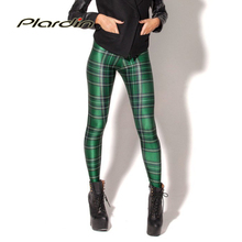 Plardin New Arrival Women 2016 Designed Digital Printed Spandex Pants Vintage Tartan Green Leggings drop shipping Fashion