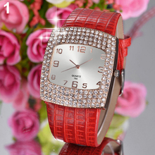 Women s Luxury Square Shiny Crystal Rhinestones Faux Leather Analog Wrist WatchPopular Product 4KPO
